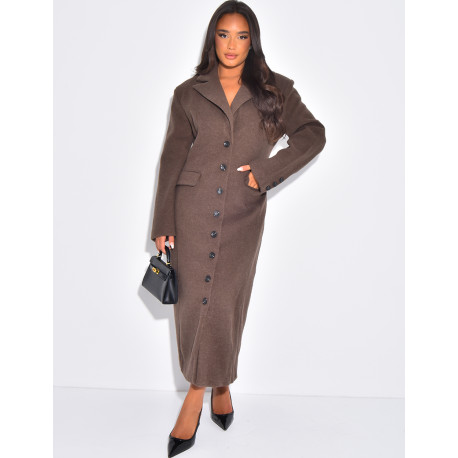 Long fitted felt coat with buttons