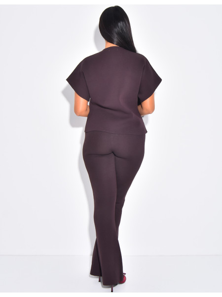 Ensemble gilet en maille côtelée et pantalon taille haute côtelé