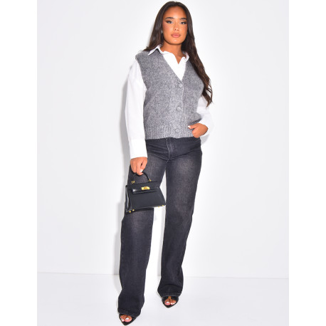 Soft wool sleeveless cardigan