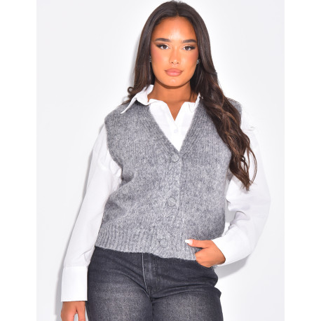 Gilet sans manche en laine tout doux