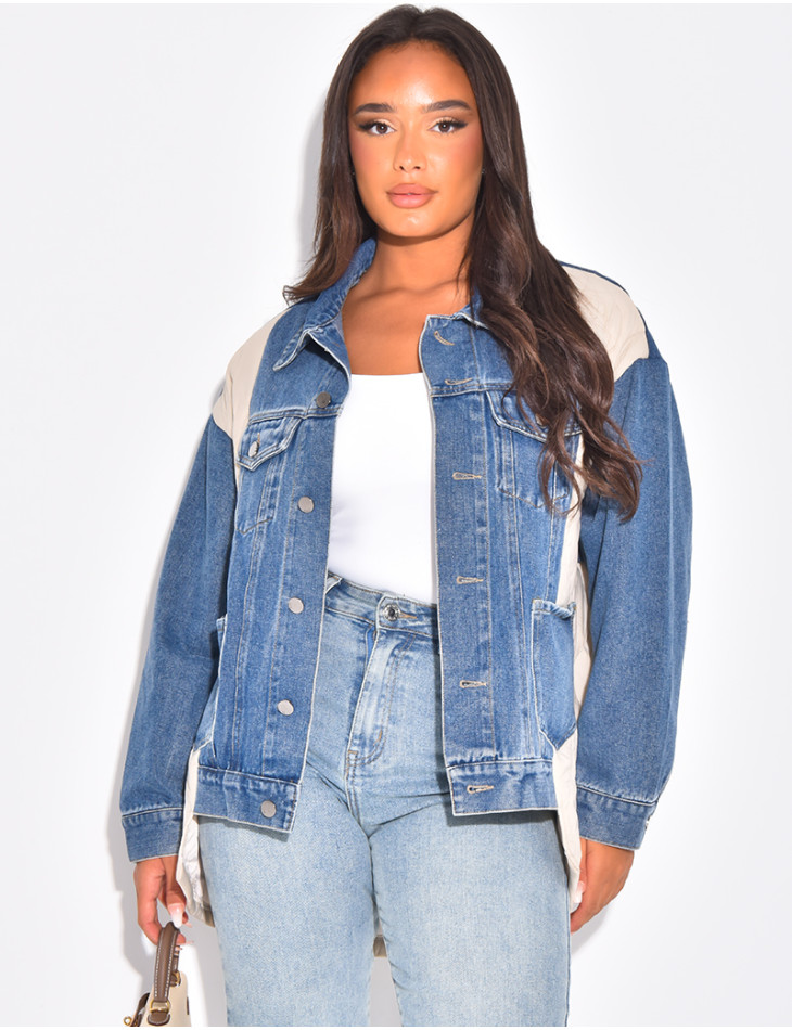 Oversized denim jacket with quilted panels