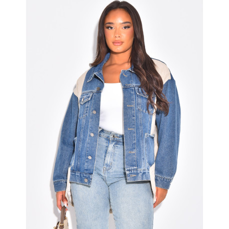 Oversized denim jacket with quilted panels