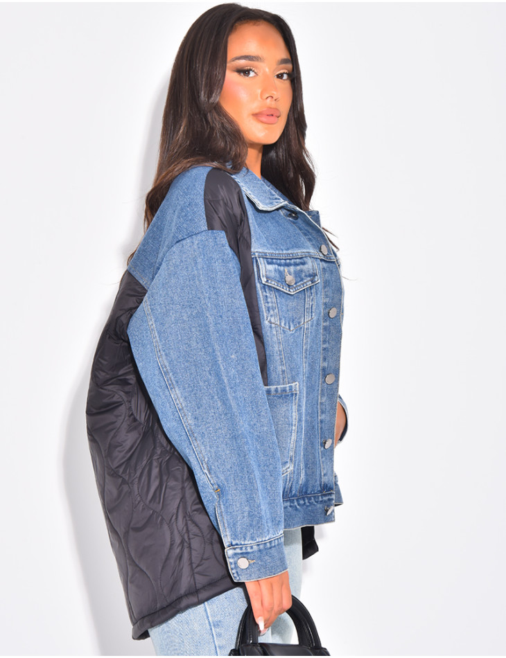 Oversized denim jacket with quilted panels