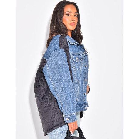 Oversized denim jacket with quilted panels