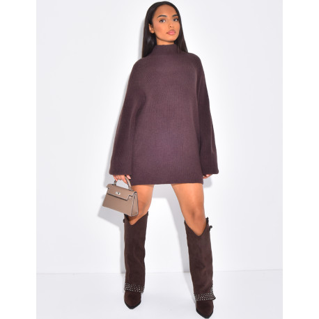 Long, thick knit jumper with a high neck