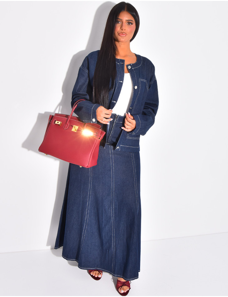 Jupe longue en jeans taille haute évasée