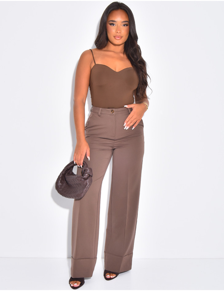 Pantalon de tailleur taille haute à revers