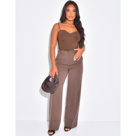 Pantalon de tailleur taille haute à revers