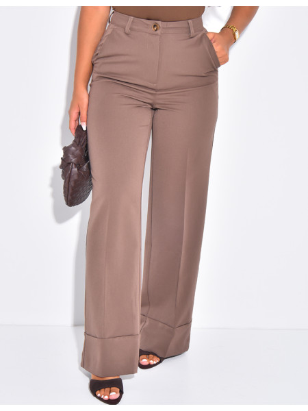 Pantalon de tailleur taille haute à revers