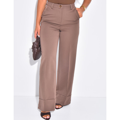 Pantalon de tailleur taille haute à revers