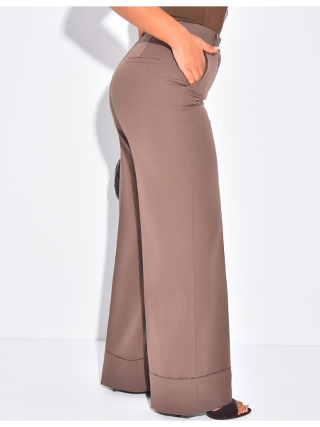 Pantalon de tailleur taille haute à revers