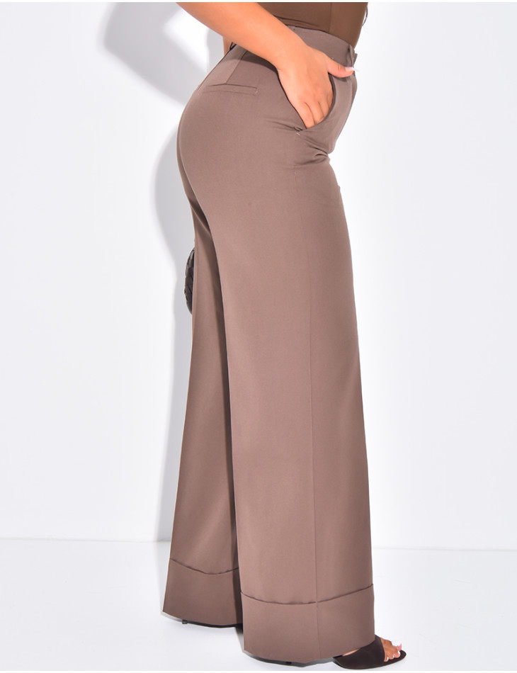 Pantalon de tailleur taille haute à revers