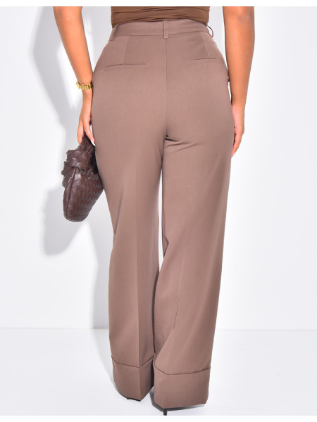 Pantalon de tailleur taille haute à revers
