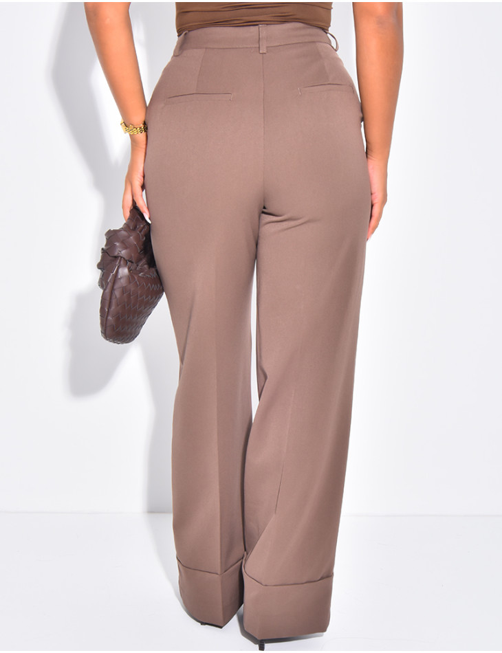 Pantalon de tailleur taille haute à revers