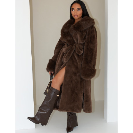 Belted faux fur coat