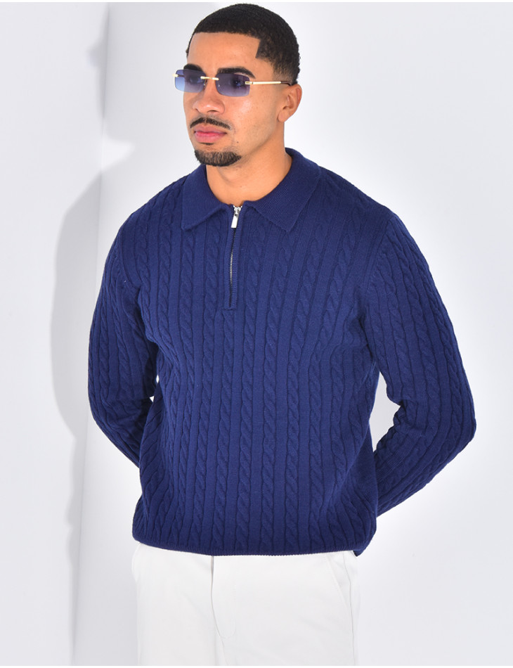 Pull côtelé à col zippé