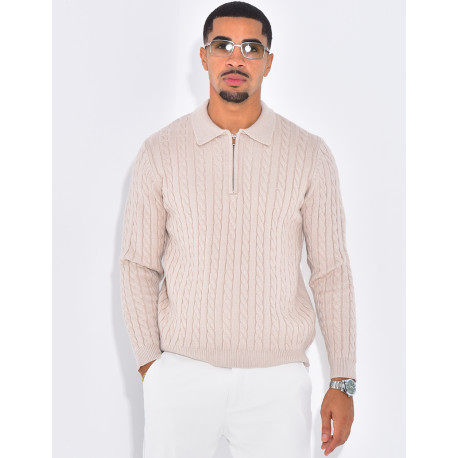 Pull côtelé à col zippé