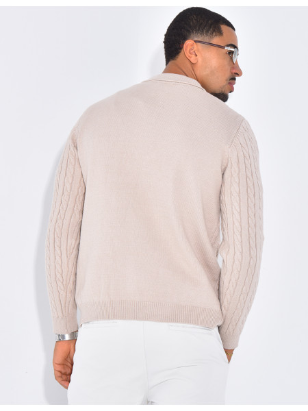 Pull côtelé à col zippé