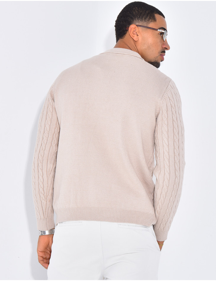 Pull côtelé à col zippé