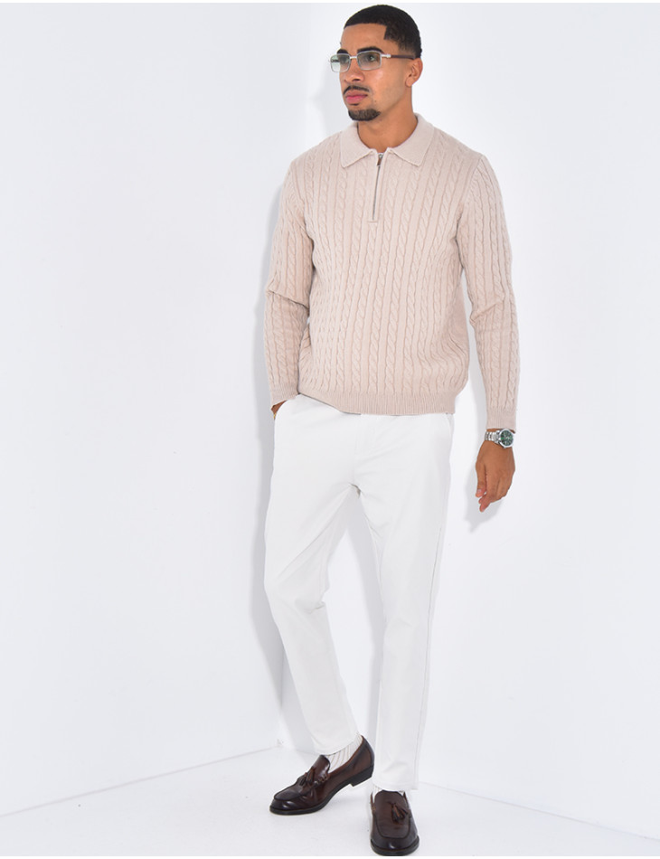 Pull côtelé à col zippé