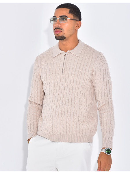 Pull côtelé à col zippé