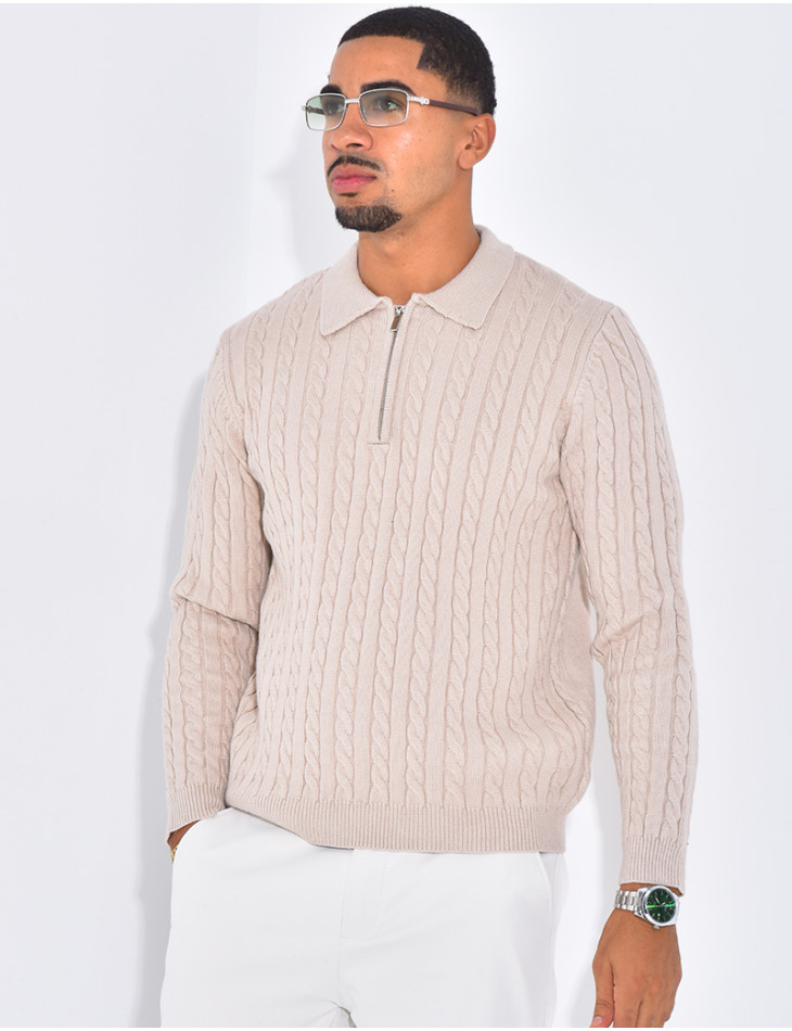 Pull côtelé à col zippé