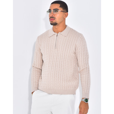Pull côtelé à col zippé