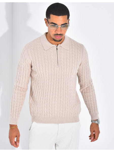 Pull côtelé à col zippé