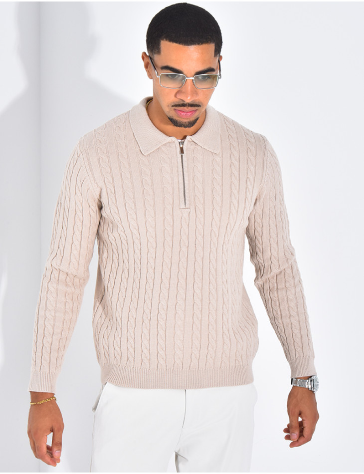 Pull côtelé à col zippé
