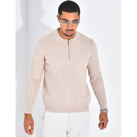 Pull côtelé à col zippé