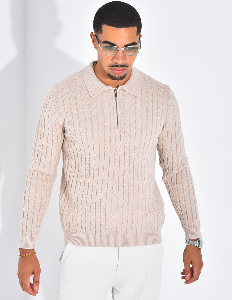 Pull côtelé à col zippé