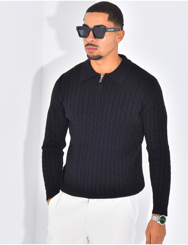 Pull côtelé à col zippé