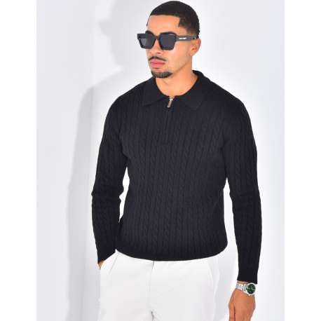 Pull côtelé à col zippé