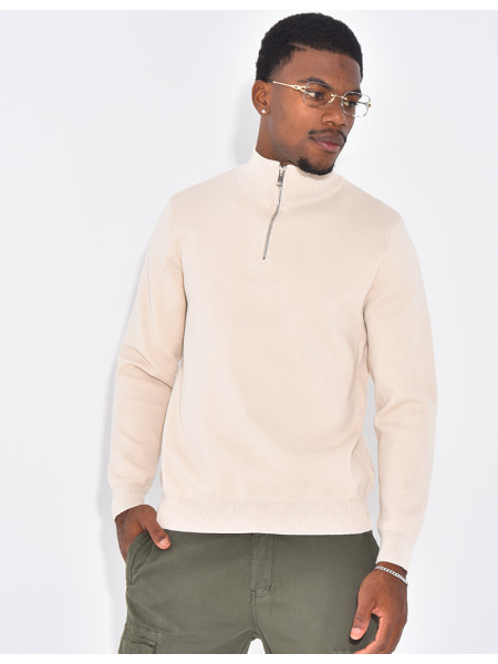 Pull fin à col zippé