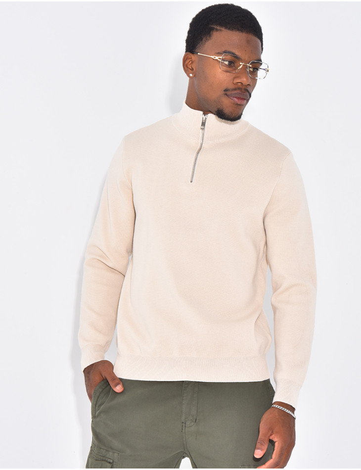 Pull fin à col zippé