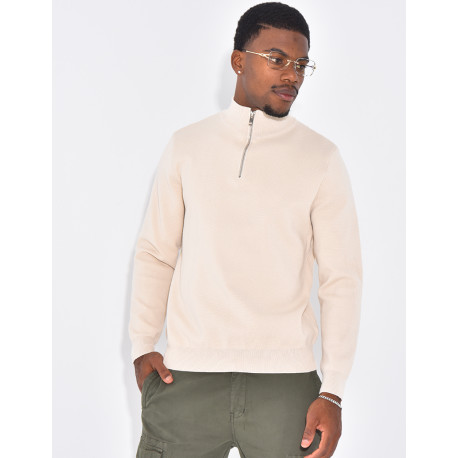 Pull fin à col zippé