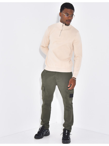 Pull fin à col zippé