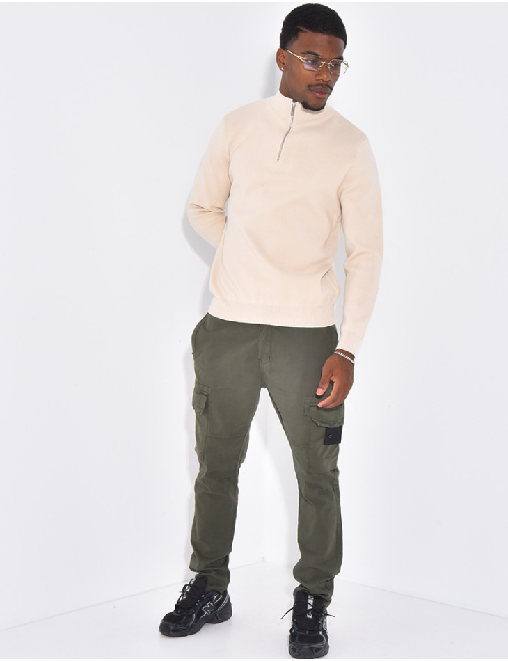 Pull fin à col zippé