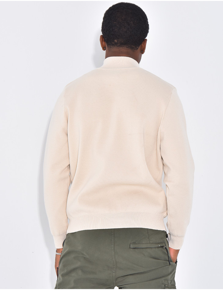 Pull fin à col zippé