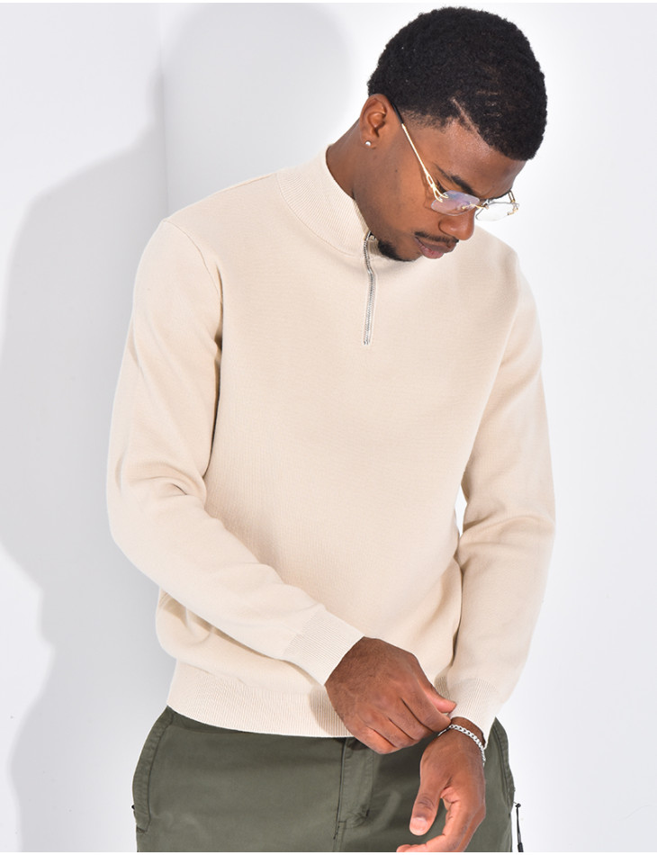 Pull fin à col zippé