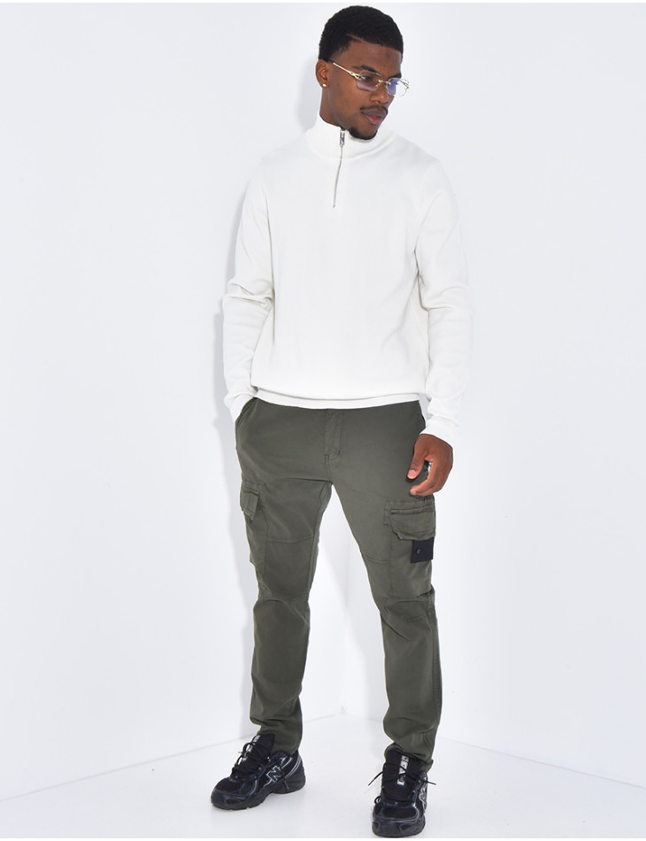 Pull fin à col zippé