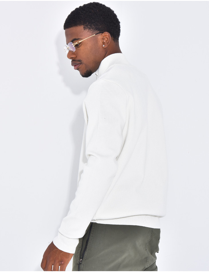 Pull fin à col zippé