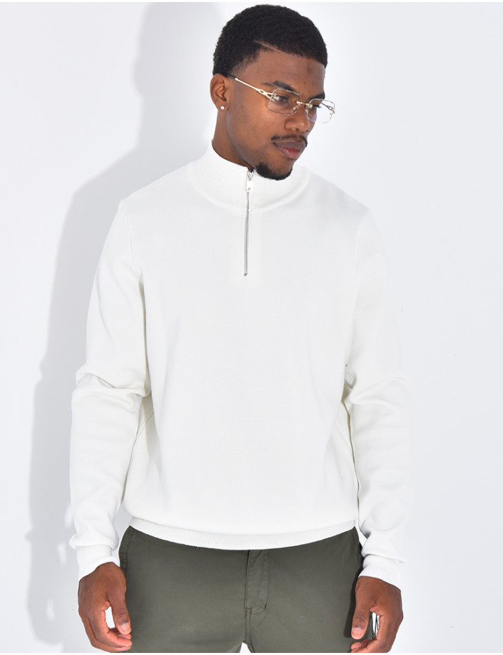 Pull fin à col zippé