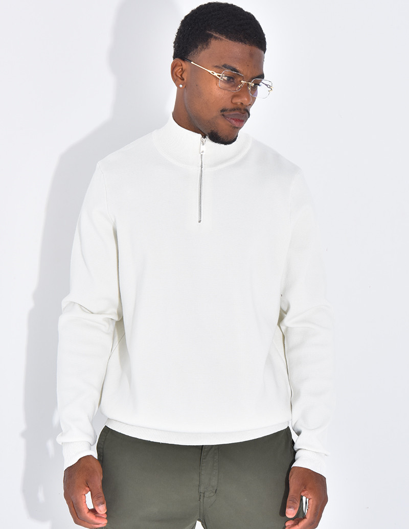 Pull fin à col zippé