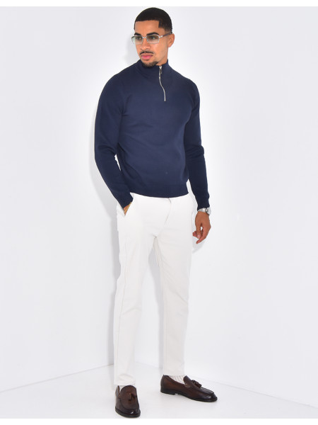 Pull fin à col zippé