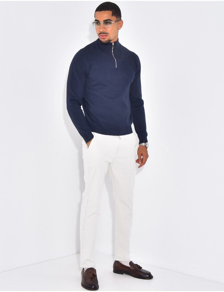 Pull fin à col zippé