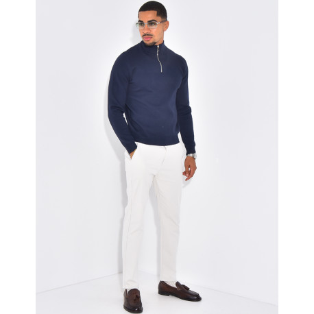 Pull fin à col zippé