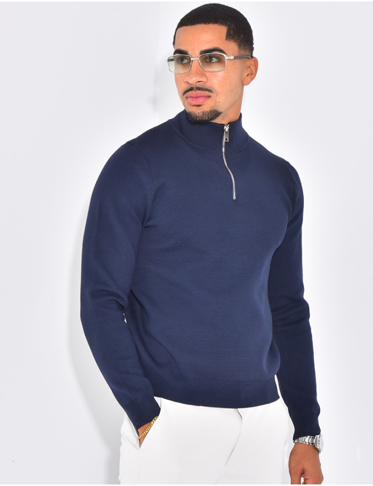 Pull fin à col zippé