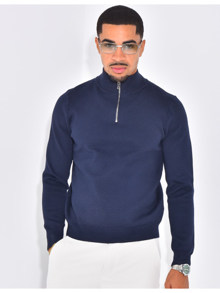 Pull fin à col zippé