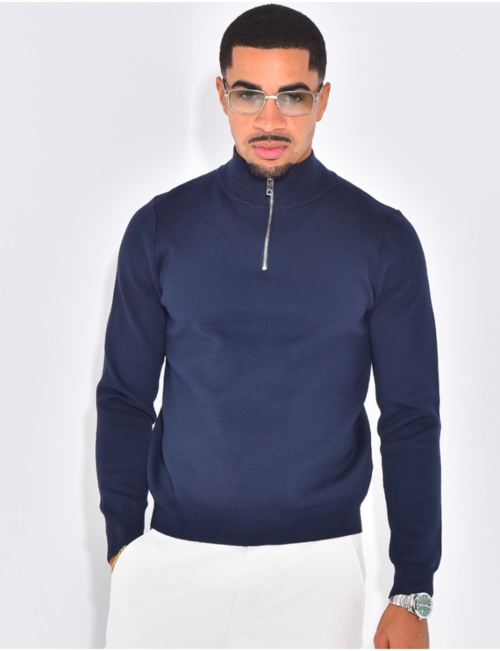 Pull fin à col zippé